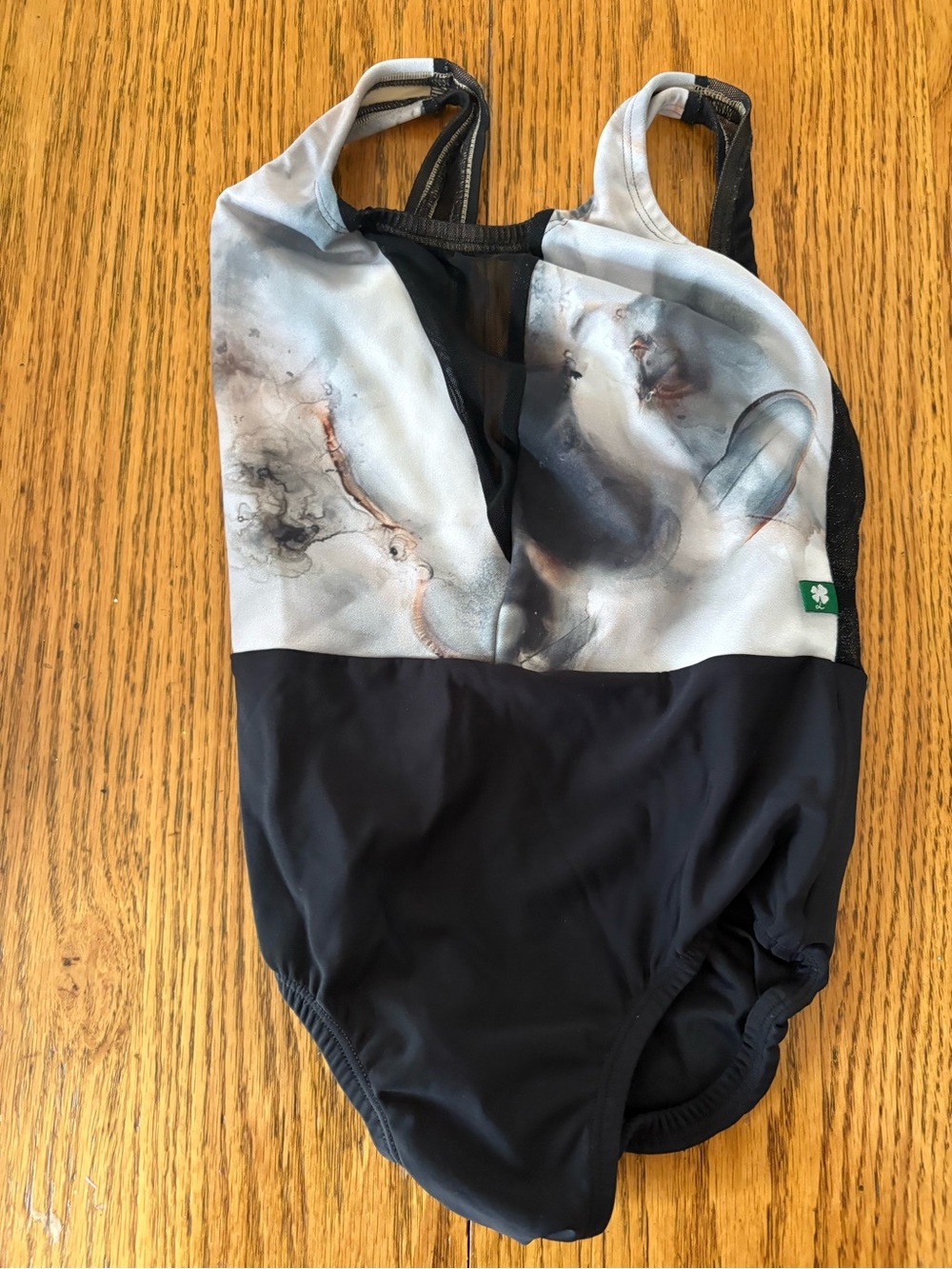 Girls Marble Print Black Dance Leotard Luckyleo